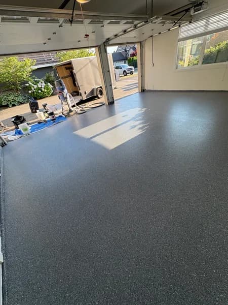 Glossy Basalt flake epoxy garage floor in Richmond, BC