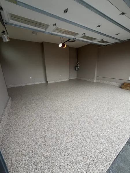 Bean flake epoxy garage floor and back wall in Aldergrove, BC