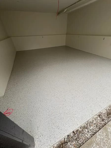Light Cabin Fever flake epoxy floor in North Vancouver, BC