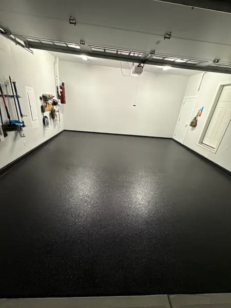Black Carbon flake epoxy two-car garage floor in Delta, BC