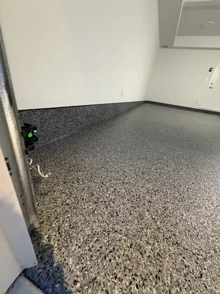 Slip-resistant flake epoxy floor in a commercial workspace