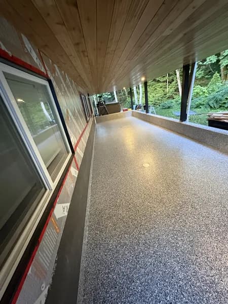 Decorative flake epoxy patio surface in Squamish
