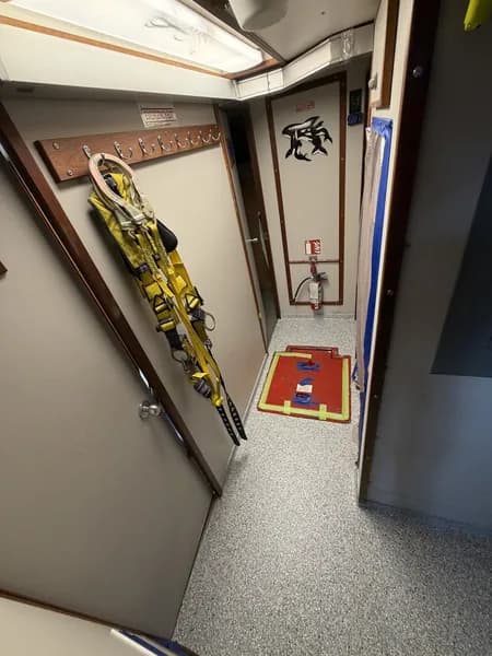 Slip-resistant flake epoxy floor on a ship deck in Vancouver