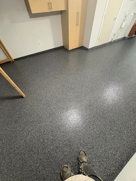 Nightfall flake epoxy floor in a storage room in Port Coquitlam, BC