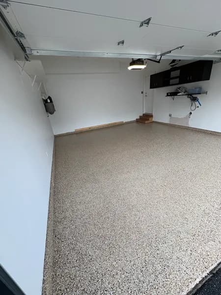 Outback flake epoxy floor in a two-car garage in Surrey, BC