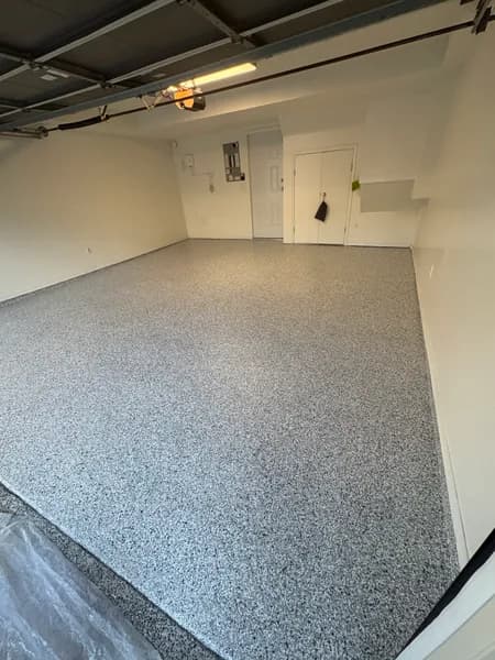Quicksilver flake epoxy floor in a two-car garage in Richmond, BC
