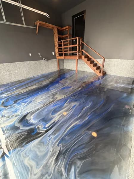 Seamless blue-grey metallic epoxy garage floor coating in South Surrey