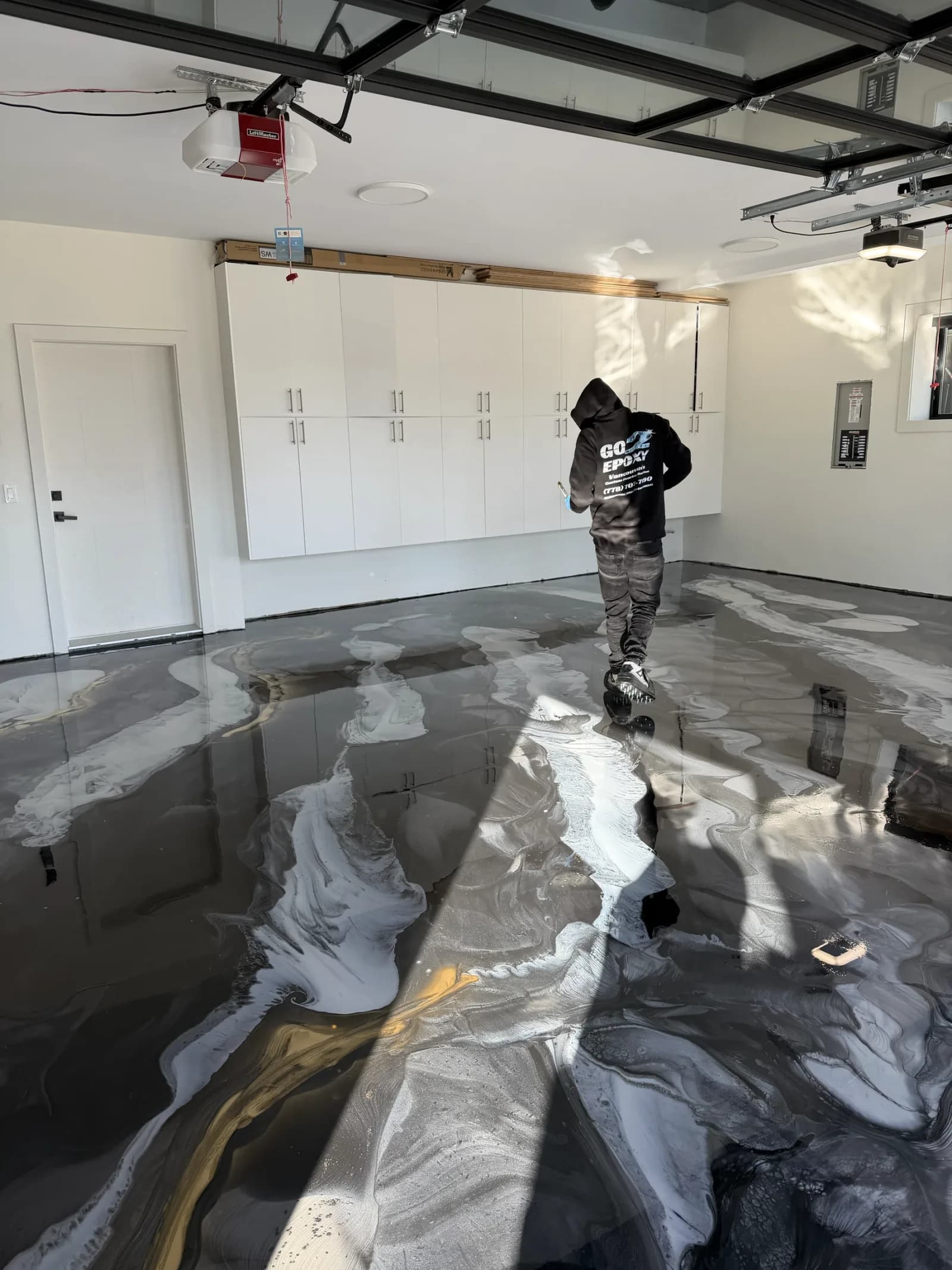 Newly coated epoxy floor curing