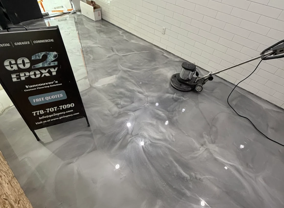 Epoxy flooring installation in Vancouver, BC — customer review by Kirmane Allen
